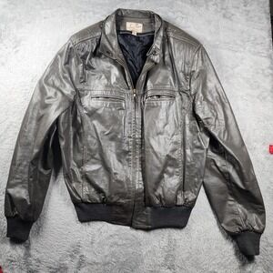 VINTAGE Jean Pierre Leather Bomber Jacket Mens 42 Long Gray Made Argentina 60s